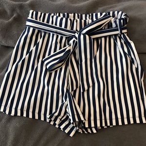 Navy blue and white striped shorts
